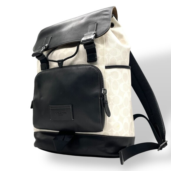 COACH Coach Truck Backpack, Colorblock Signature Leather, White/Black, Two-To...